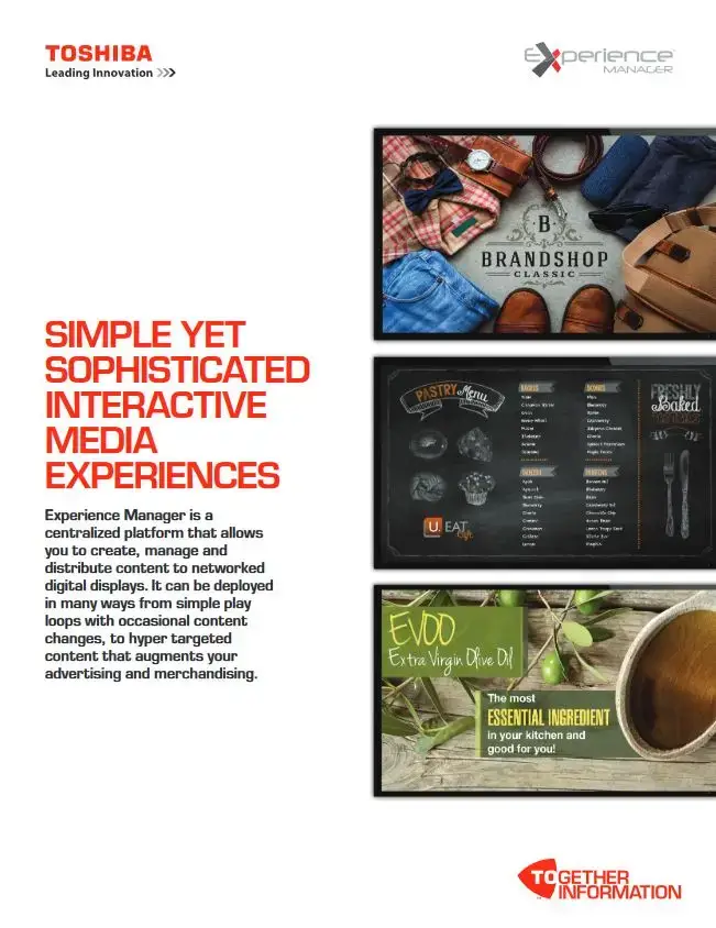 Experience Manager, Brochure, Digital Signage, Toshiba, Viker Office