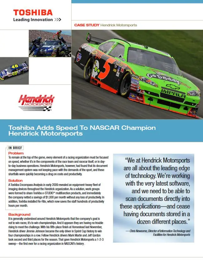 Hendrick Motorsports, Case Study, MPS, MDS, Toshiba, Viker Office