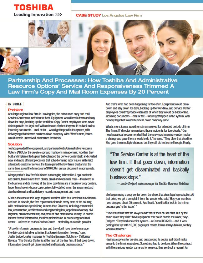 Law Firm, Success Story, Industry Solutions, Vertical Markets, Legal, Toshiba, Viker Office