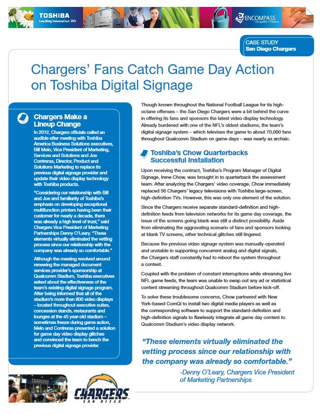 San Diego Chargers, Digital Signage, Toshiba, Viker Office